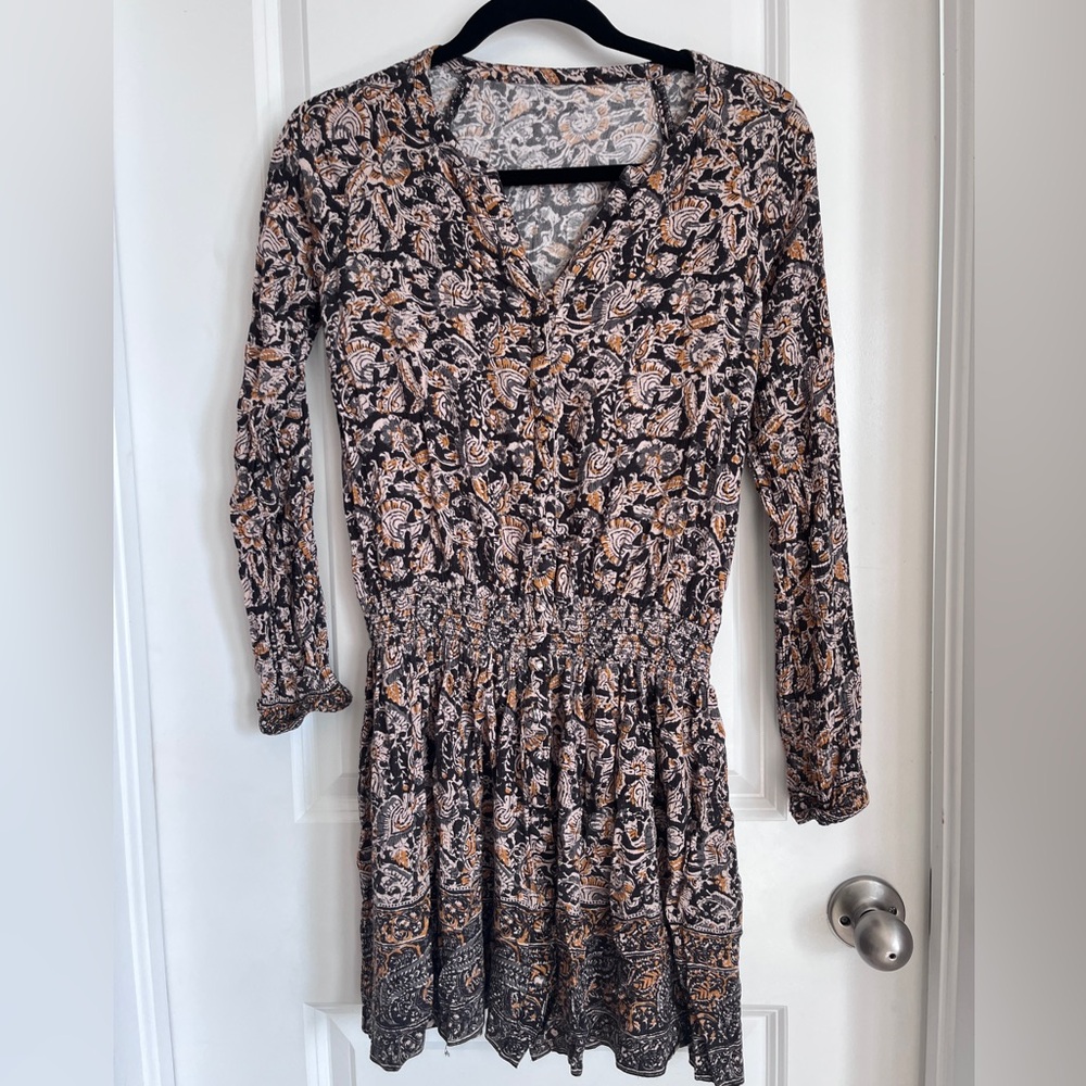 Floral Long Sleeve Boho style Dress elastic waist and sleeves